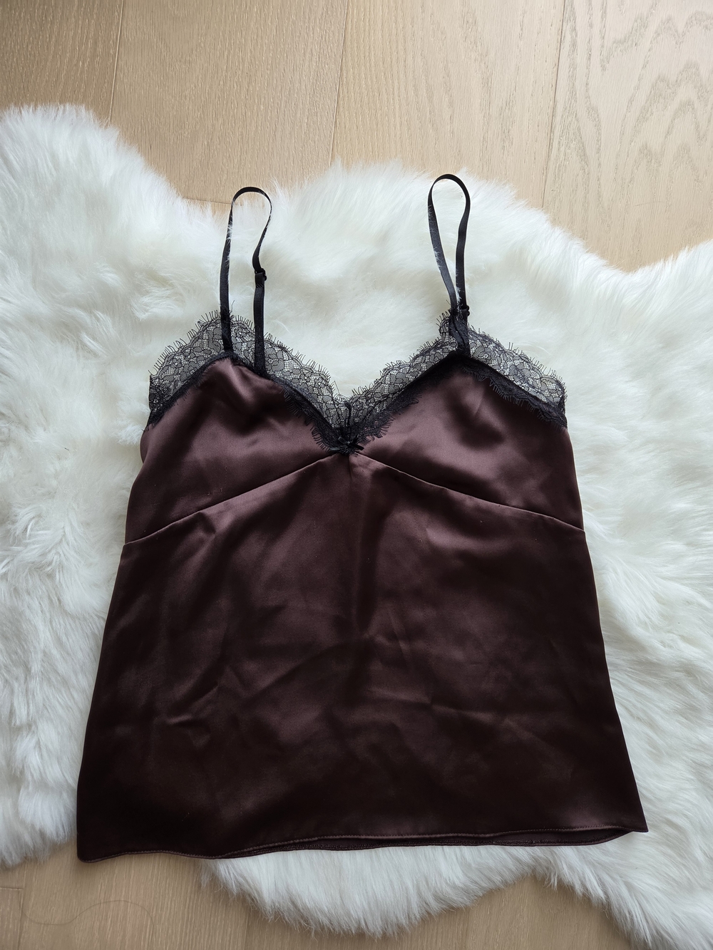 Zara Burgundy Satin Cami with Black Lace Trim